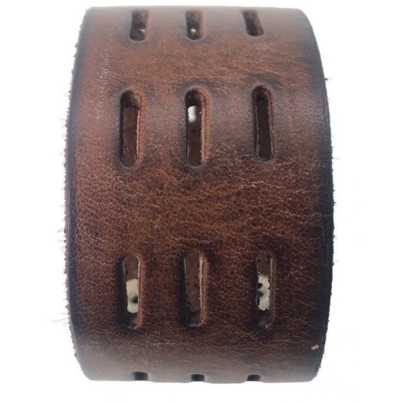 Perforated Dash Brown Leather Cuff