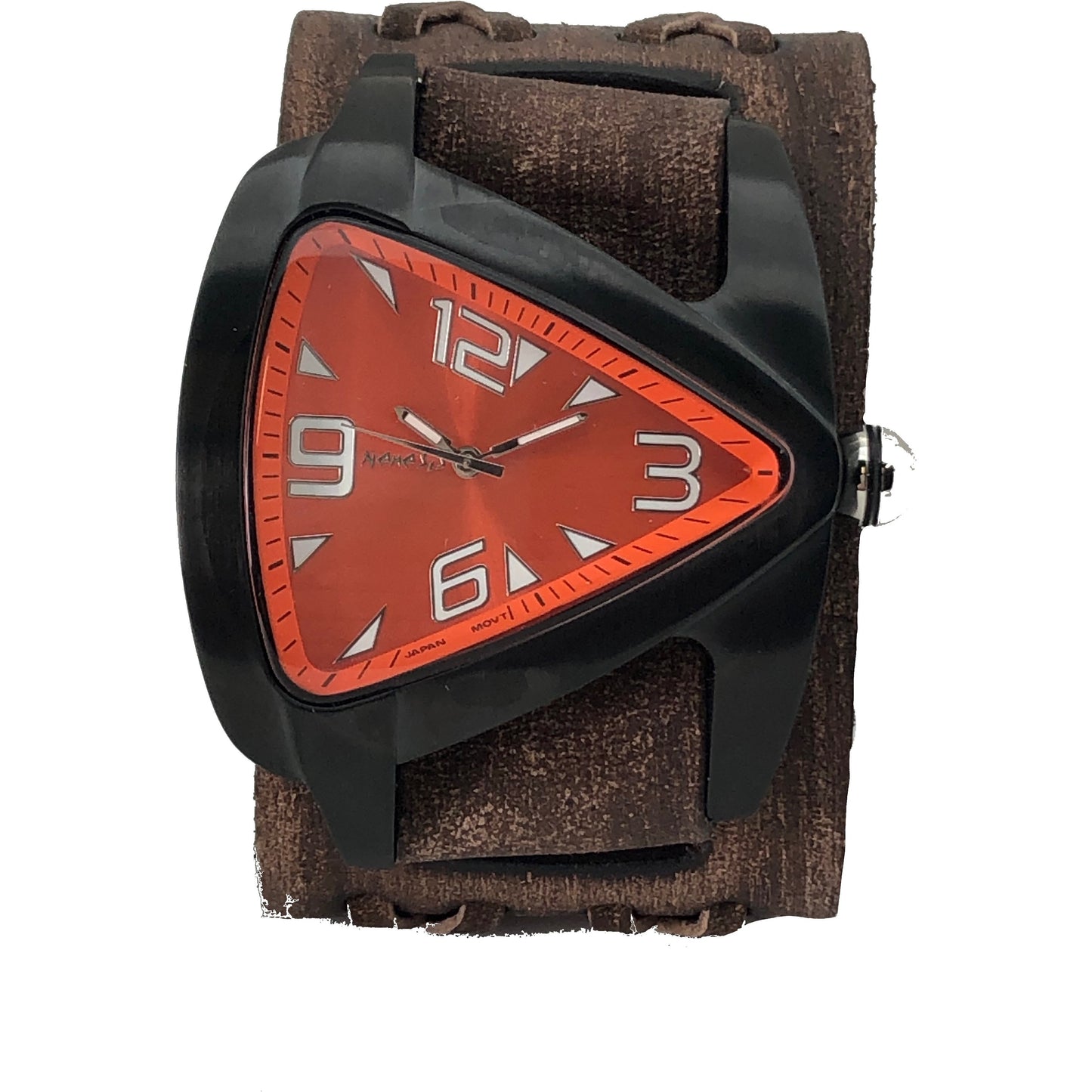 VBDX061N Nemesis stainless steel IP black teardrop watch with brown boule x leather cuff band