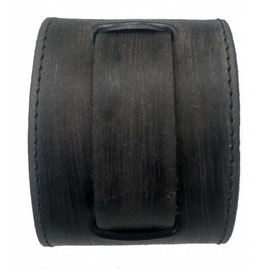 Distressed Charcoal Leather Wide Cuff VKST