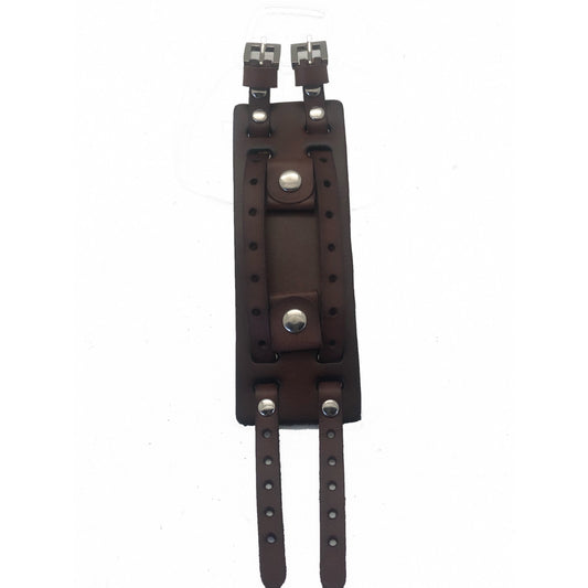 Perforated Brown Leather Double Strap Cuff