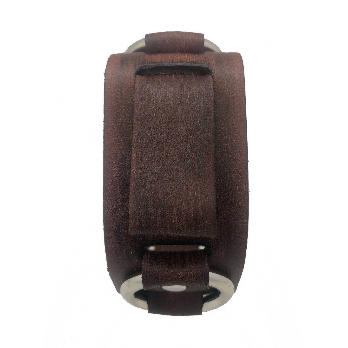 Ring Distressed Brown Leather Cuff