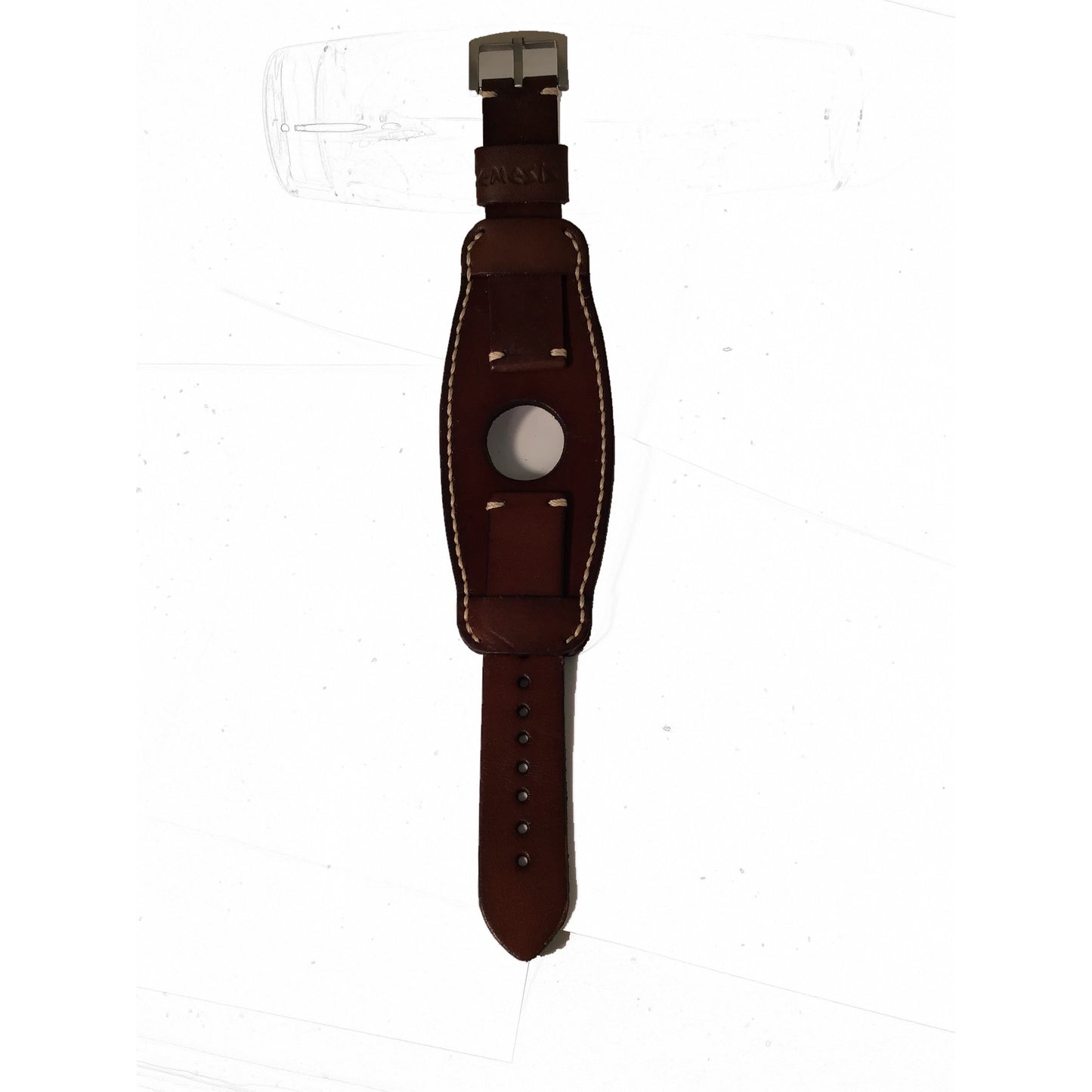 Smart Watch White Stitched Brown Leather Cuff