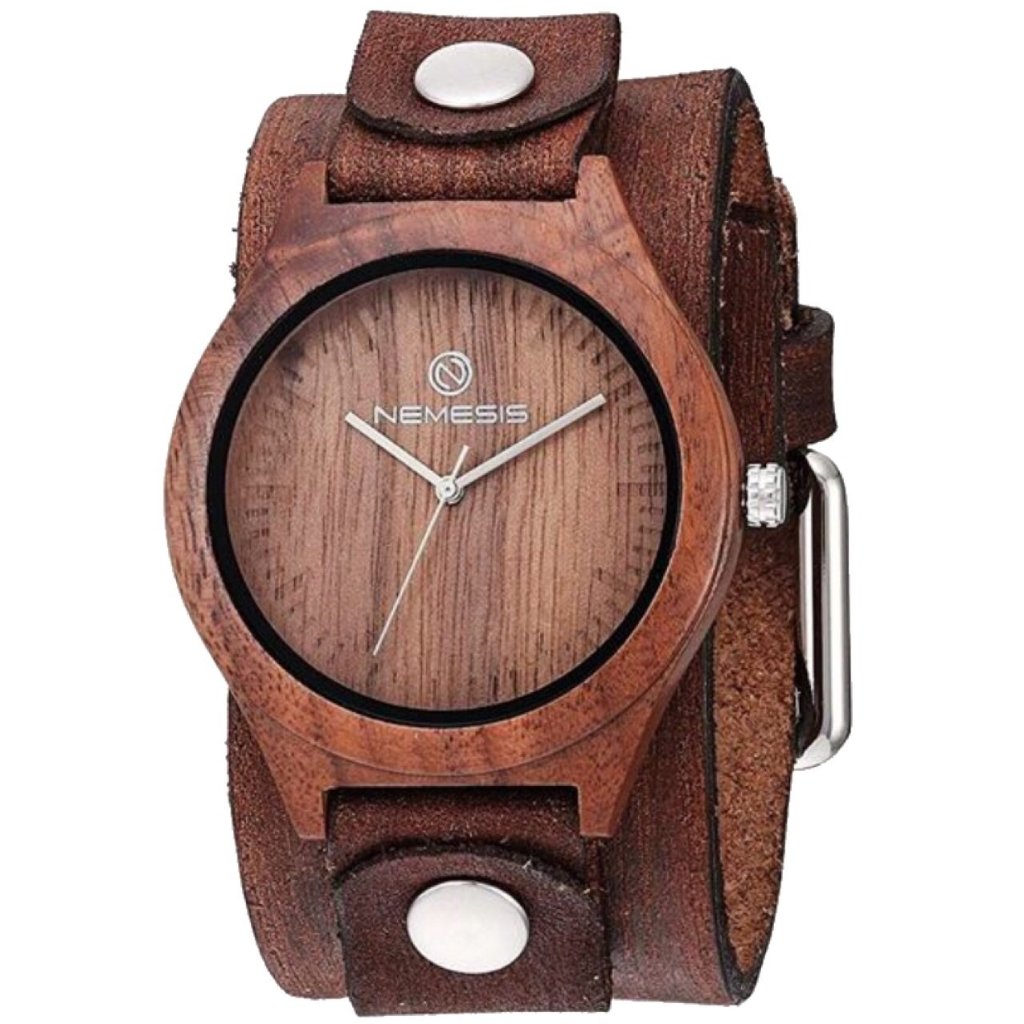 Maple Natural Wood Ladies Watch with Distressed Brown Leather Cuff