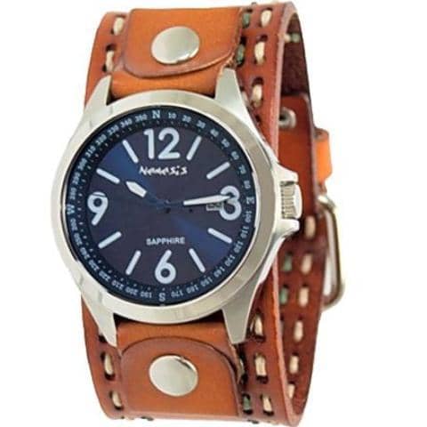 Sapphire Crystal Blue Watch with Stitched Khaki Leather Cuff